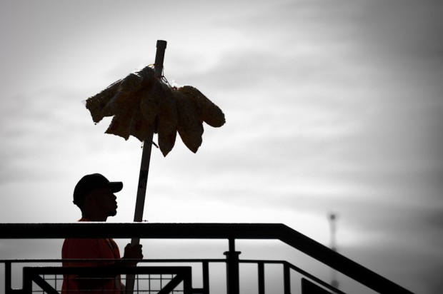 Vendor selling cotton candy during Atlanta Braves game at Turner Field.