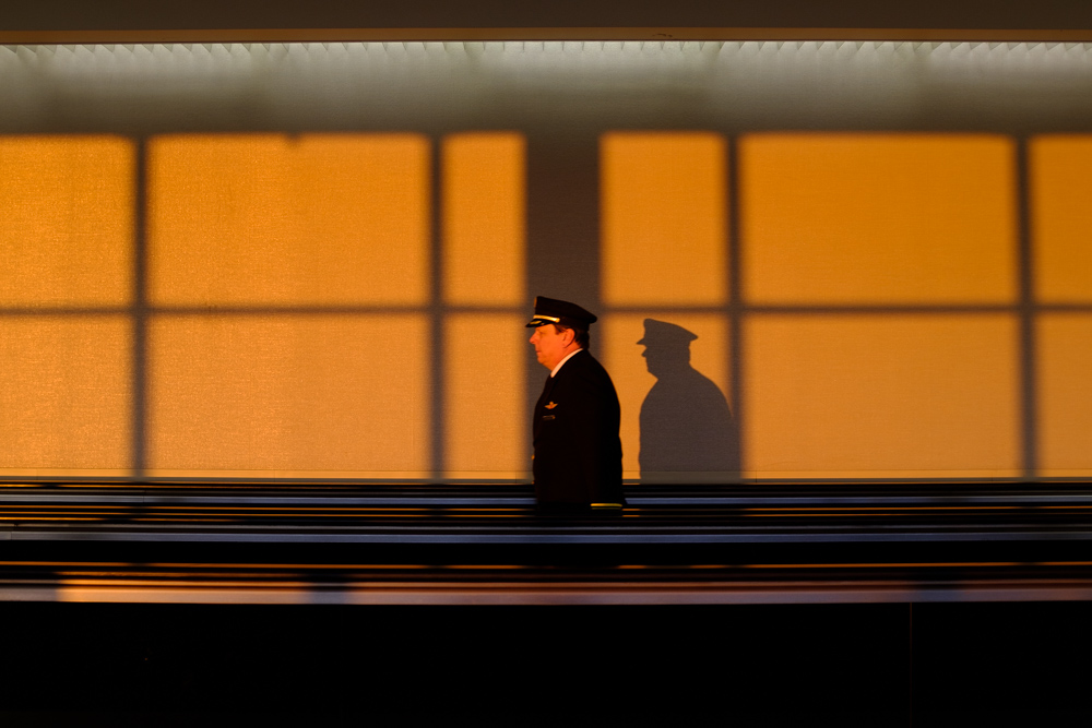 Pilot walks through airport